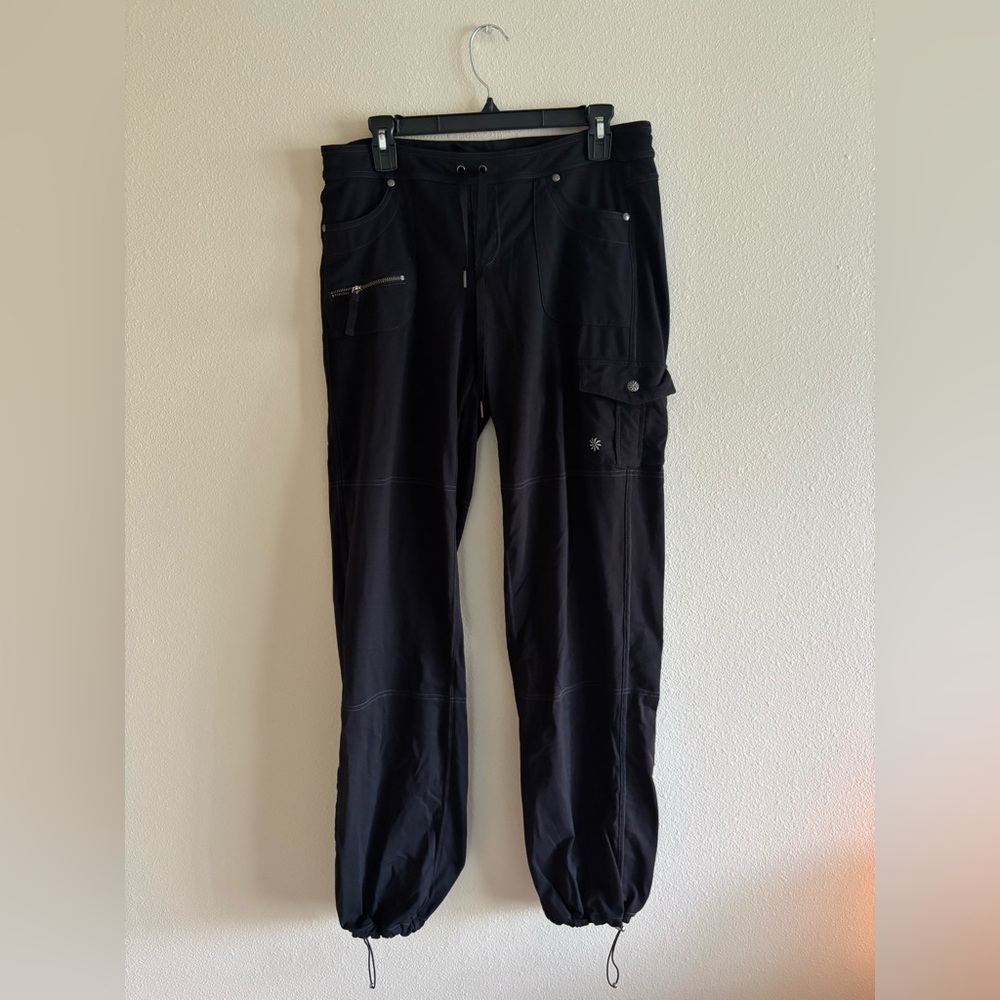 Athleta Black Cargo Track Pants with Straight Leg Design and Cinch